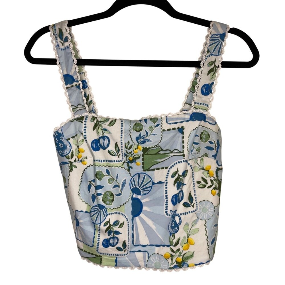 Vintage-Inspired Francescas Patchwork Floral Crop‎ Top With Lace Trim - M